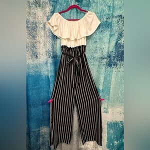 Rue21 Black and White Striped Jumpsuit